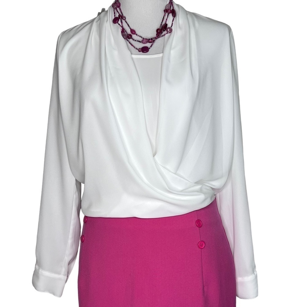 Vince Camuto White V-Neck Overlap Long Sleeve Classic Blouse Size XS Faux Wrap